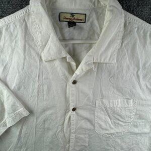 Tommy Bahama Cotton Camp White Short Sleeve Button Up Shirt Adult XL Beach